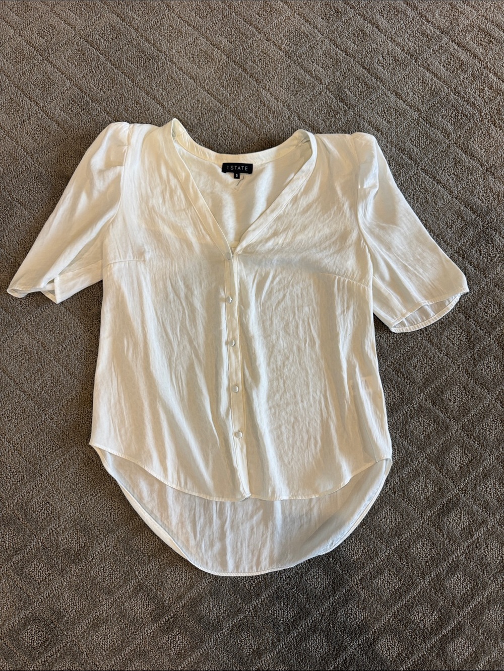 1. State Cream Button-Front V-Neck Short Sleeve Blouse